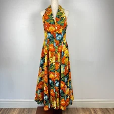 Vintage 70? Jan Barboglio Vibrant Floral Button Front Sleeveless Midi Dress SZ 8