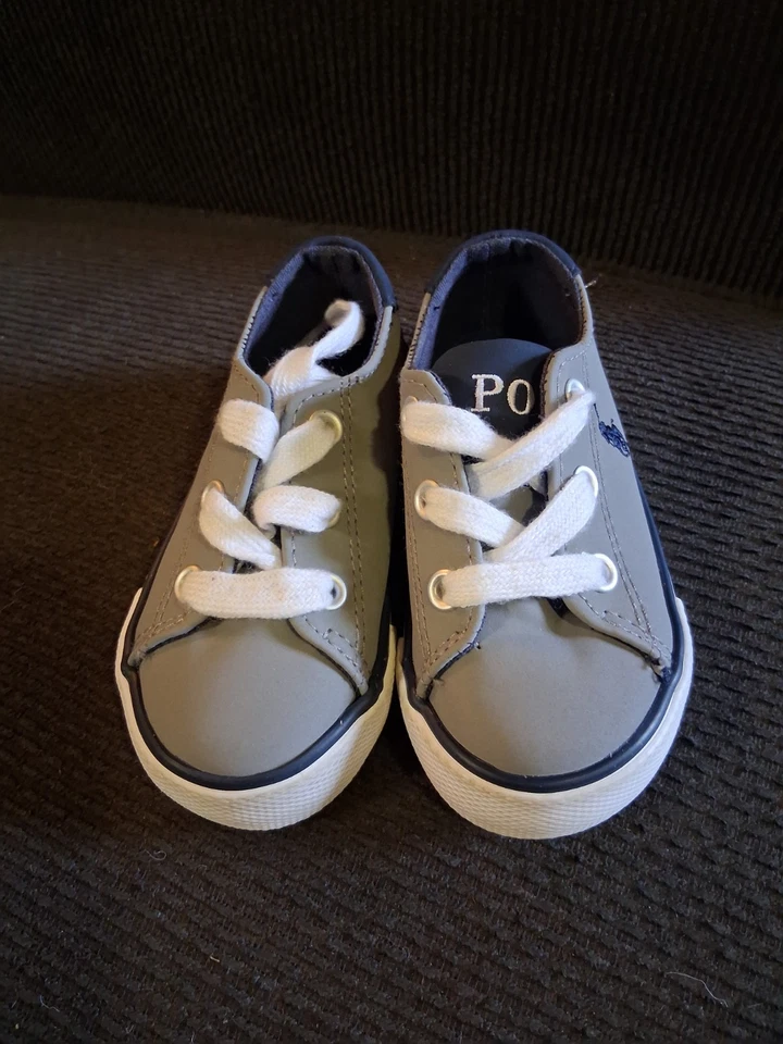 Polo Ralph Lauren Zapatos Niños 5 Holston Bajo Gris Azul Barco Causal Foto 2 de 4