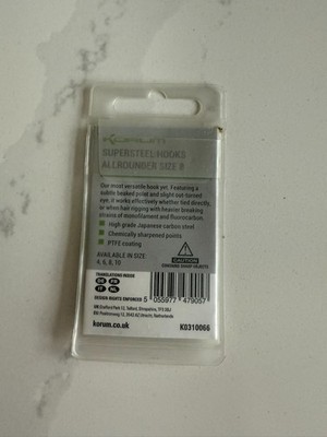 Neu Korum Allrounder Größe 8 Barbed Super Steel Angelhaken 10er Pack K0310066