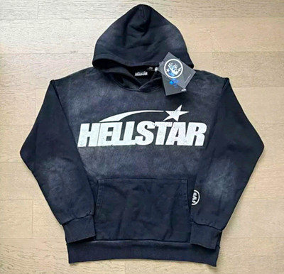 Hellstar Men's M Black Graphic Print Fleece Cotton Pullover Hoodie Pocket