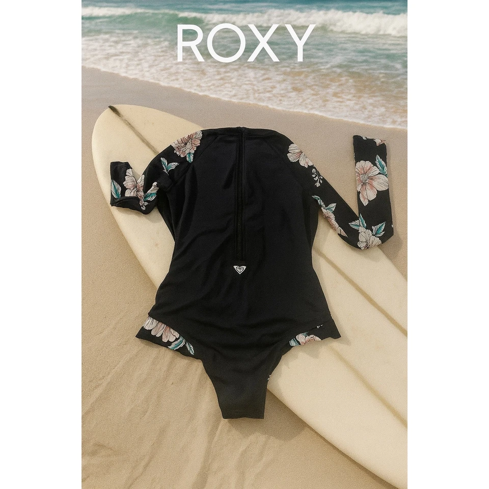 Roxy Manga Larga Negro y Floral Cremallera Trasera Una Pieza Talla M Foto 2 de 4