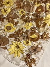 Vintage Retro 70  s Large Flower Power Scarf Yellow Brown