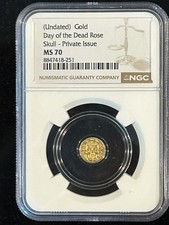 Day of the Dead Rose Skull 1/200 oz .9999 Gold NGC MS70 Private Issue