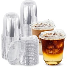 60 Pack Clear Plastic Cups with Strawless Sip Lids,16 oz Disposable PET Cryst...