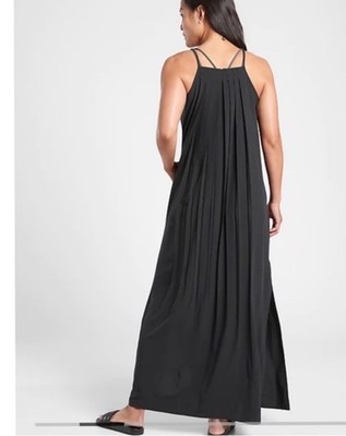 chinese dress ladies Athleta Hayes Pleated Maxi Dress Women's SP Dusty Blue Sleeveless Pockets Active Nwt main image 1