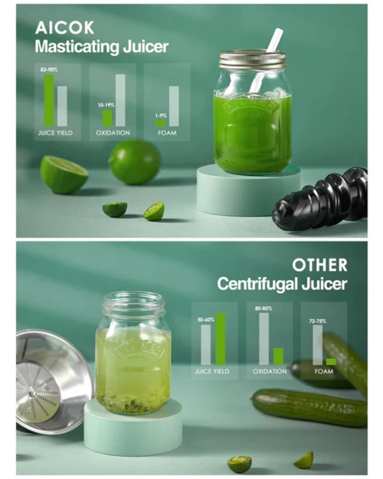 AICOK Slow Masticating Juicer Extractor, 7 Segment Spiral, Cold Press, Reverse - Image 3 of 4