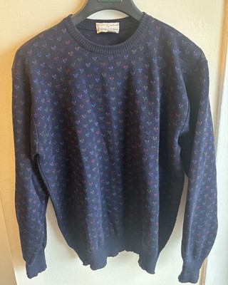Vintage Tricots St. Raphael 100% Wool Sweater Navy Sz L Grandpacore Y2K Classic
