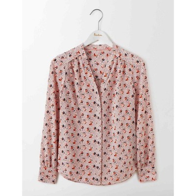 Boden Olive Blouse Pink Red Floral Dot Print Button Front Long Sleeve Women's 4