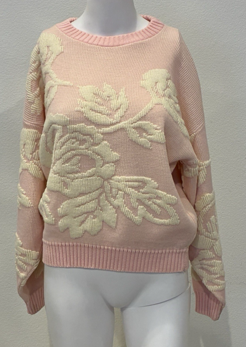Vtg Carriage Court 80's/90's Pink Floral Cottagecore Sweater L Pullover Coquette