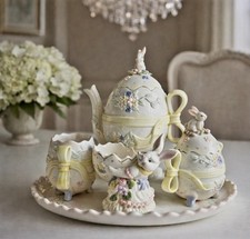 Easter Tea Set, 5 Pcs., Bunnies, Floral, Pastel