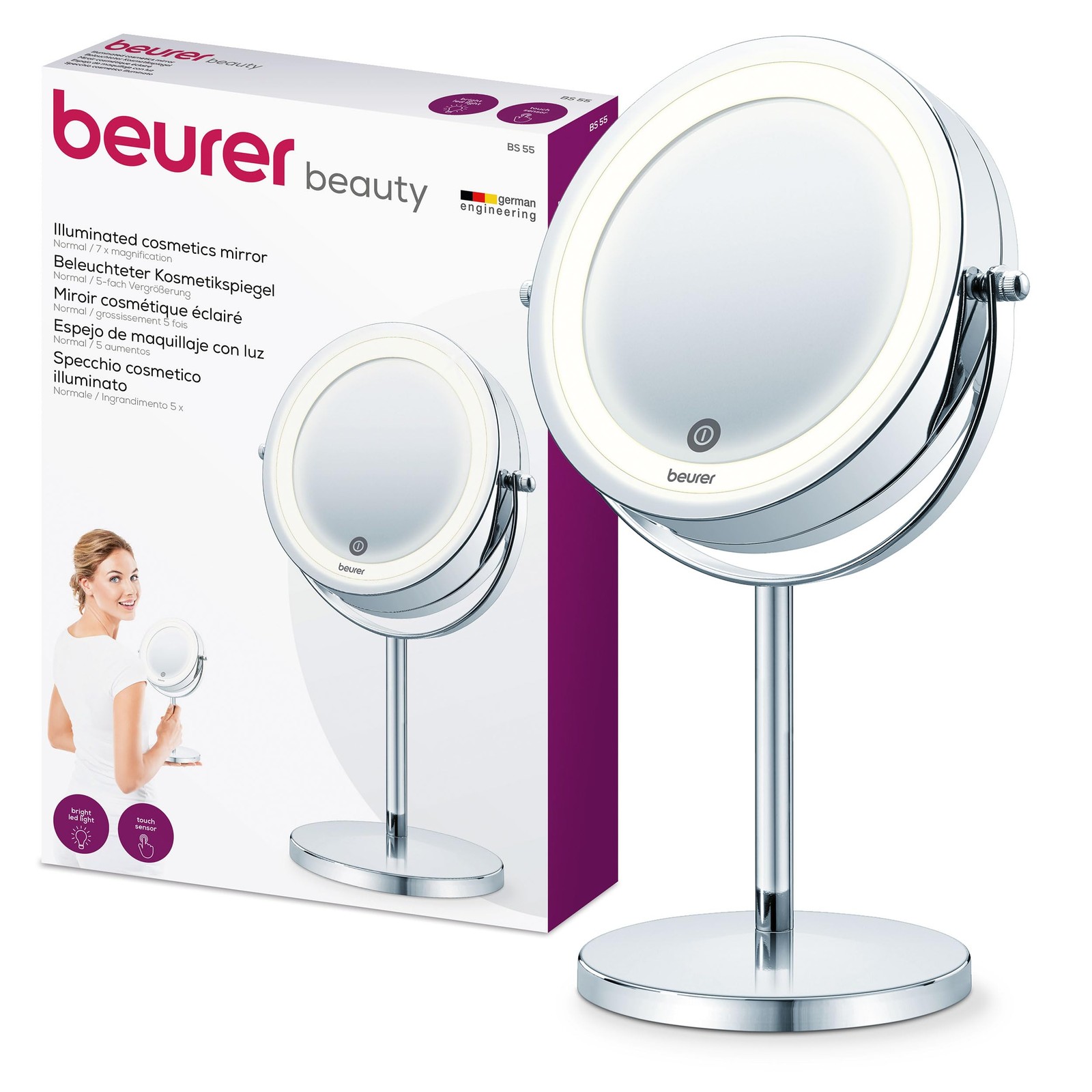 Miroir cosmétique éclairé BS 55 avec lumière LED pour maquillage et soins