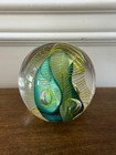 VINTAGE HAL DAVID BERGER SIGNED STUDIO ART GLASS PAPERWEIGHT TEAL GREEN YELLOW — photo 5