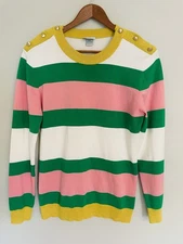 Ivy Storehouse Pastel Multi Color Striped Button Shoulder Long Sleeve Sweater. M