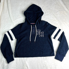 Tommy Hilfiger Sweater Womens Size L Blue Varsity Fleece Hoodie Sweatshirt NWT