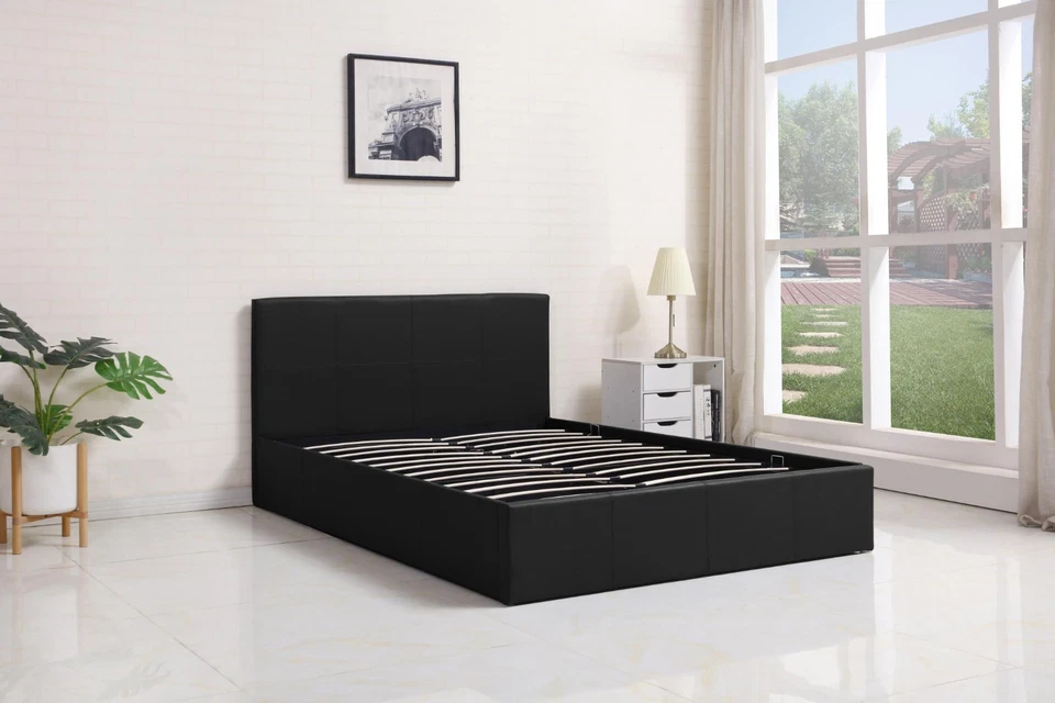 OTTOMAN STORAGE LEATHER BED SIDE LIFT GREY BLACK WHITE 3FT SINGLE DOUBLE BED - Image 4 of 4