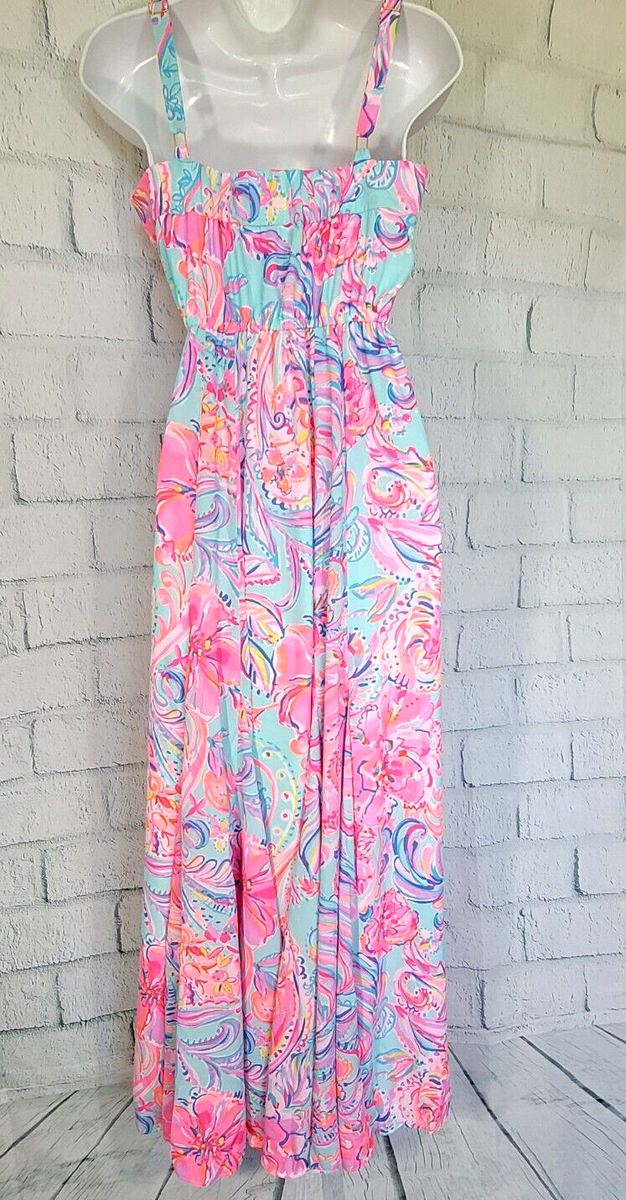 chinese dress ladies Lilly Pulitzer Lizette Maxi Dress, Isla De Coco (Small), Pink, Blue,  Yellow, 4 at Amazon Women's Clothing store