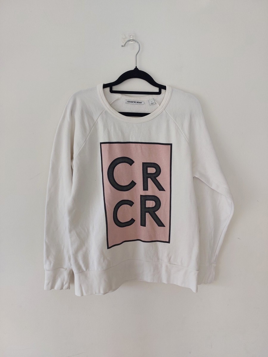 Country Road CR White Pullover Size S Jumper Pink Logo Print 100