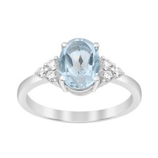 Oval Shape Blue Topaz 925 Sterling Silver Solitaire Accents Women Wedding Ring