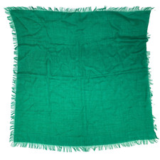 Vintage 80s Glentex Made in Japan Green Woven Fringe Square Scarf 31" x 31"
