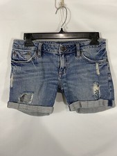 Boyfriend By Bullhead Womens Size 0 Blue Distressed Low-Rise Denim Jean Shorts