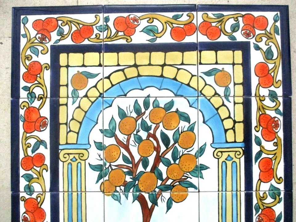 Hand Painted Ceramic tile art Mosaic wall mural Orange Tree BACKSPLASH 18" x 24" - Image 4 of 4