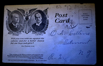 1908 Presidential Postcard of the National Prohibition Party with Platform~b715