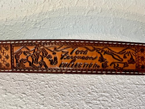 Tom Ferguson Cowboy Roper Calf Roping Tony Lama Belt Tooled Leather Vtg 32-36” - Picture 4 of 14