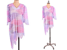 vintage sheer dress pink purple asymmetrical hemline 1980s 1990s