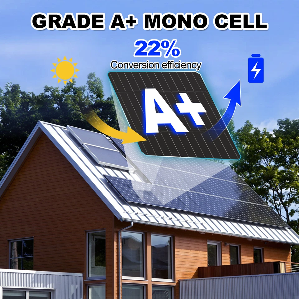 100W 170W 200W 300W Watt Monocrystalline Solar Panel 12V RV Boat Home Off Grid - Image 3 of 4