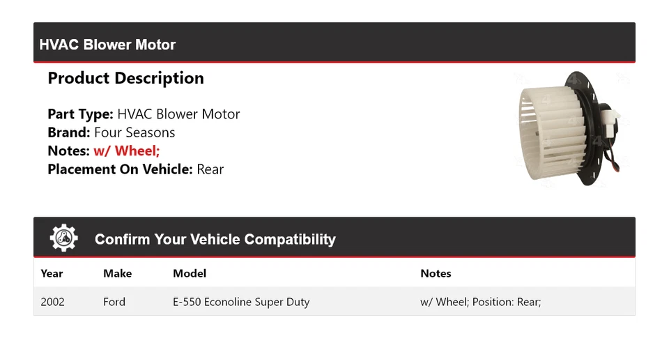 Soplador de climatización trasero Ford E-550 Econoline Super Duty 2002 4 estaciones Foto 2 de 4