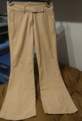 Pantaloni donna vintage vita bassa a zampa elefante, beige con righe  sottili | eBay