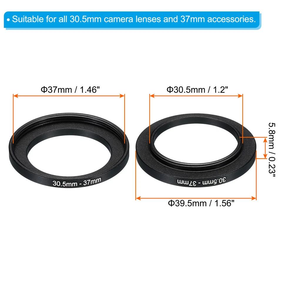 30.5mm-37mm Metal Step Up Ring, Camera Lens Filter Adapter Ring Black - Image 2 of 4