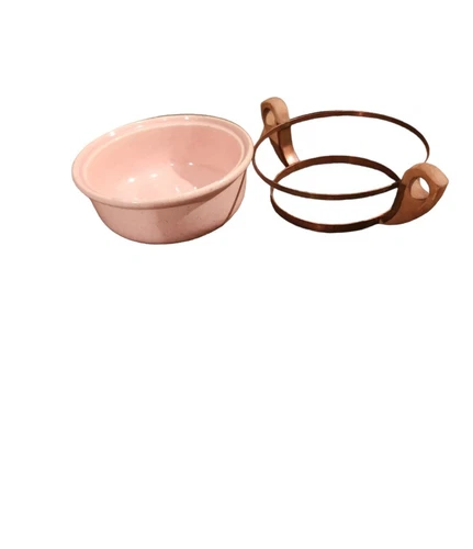 Vintage Bauer Pottery Pink Speckled 6 7/8" Casserole w/ Copper Holder. No Lid