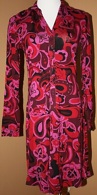 Hatley Pink Red Black Paisley Floral Retro Shirt Dress Long Sleeves NWT S