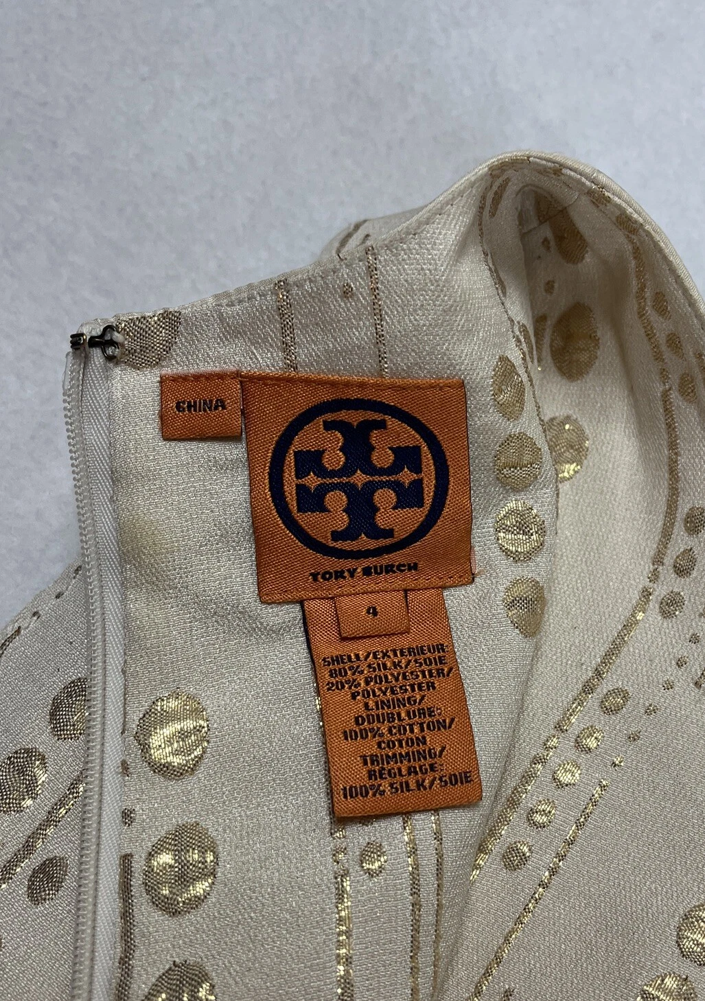 Abito donna Tory Burch avorio con tubino Sylvie oro taglia 4 stile 21081439