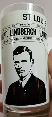Vtg ACL Glass Tumbler CHARLES LINDBERGH ATLANTIC FLIGHT St Louis Post Dispatch 