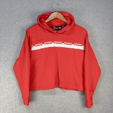 PUMA Sweatshirt Womens Small Red Cropped Hoodie Active Gym Dance Streetwear