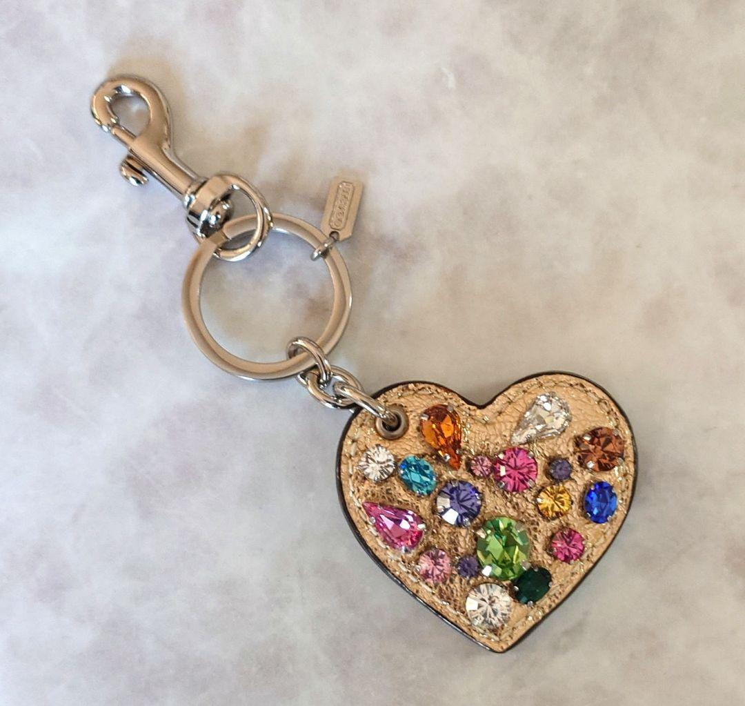 COACH Gold Heart Leather Keyring Bag Charm Multicolor Accessory Japan New