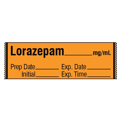 Cinta tranquilizadora etiqueta de medicamento LORAZEPAM__mg/ml 500 rollo