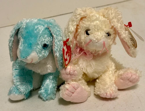 TY Beanie Baby Spring 2001 & Marshmallow 2004 the Bunnies Retired Vintage