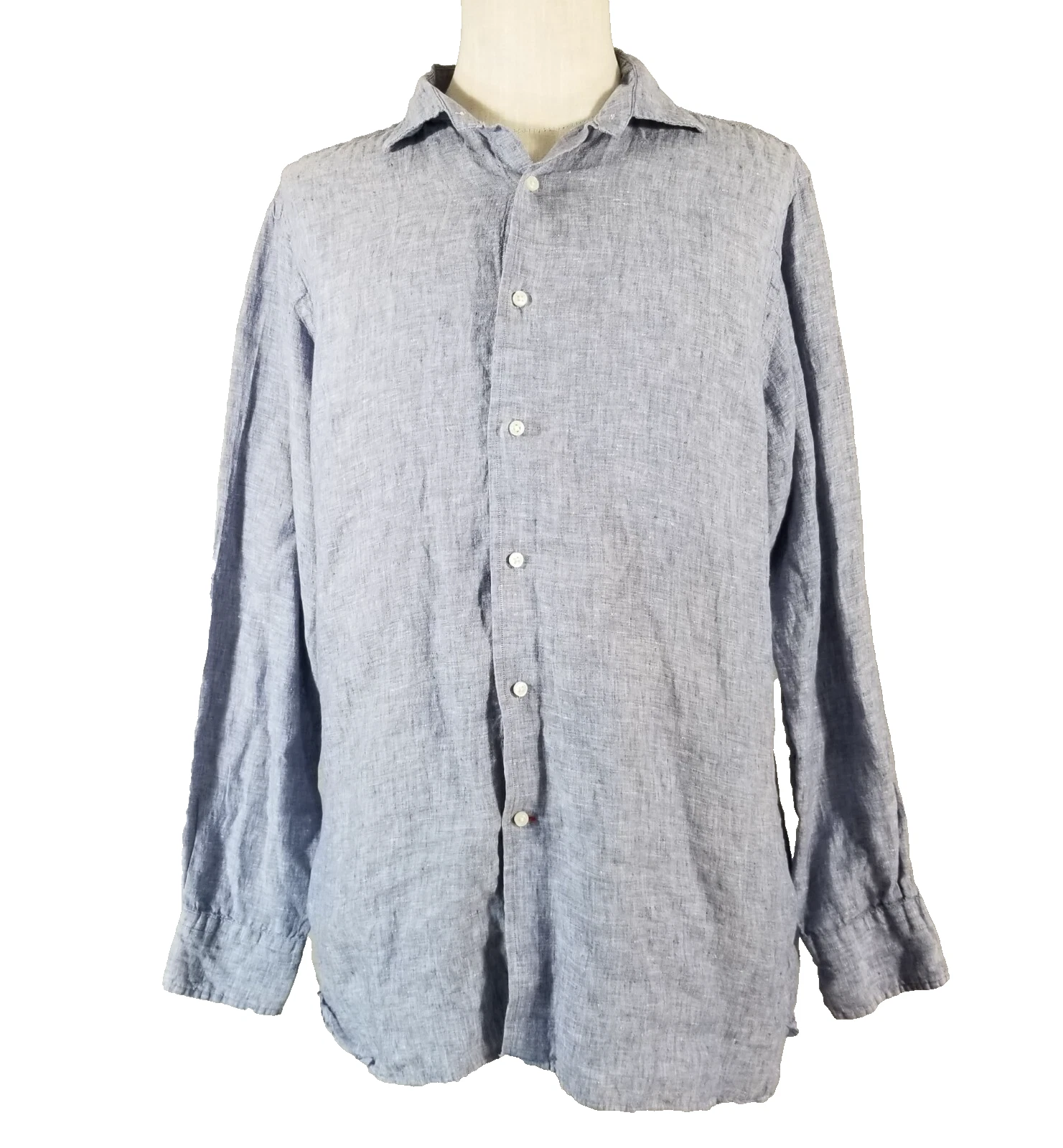Cremieux shirt men's large Blue long sleeve button up Linen luxury beach summer