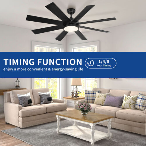 Poruace 60" Black Ceiling Fan 3 Color Temperatures Indoor Light Fan w/ 6 Speeds - Picture 7 of 17