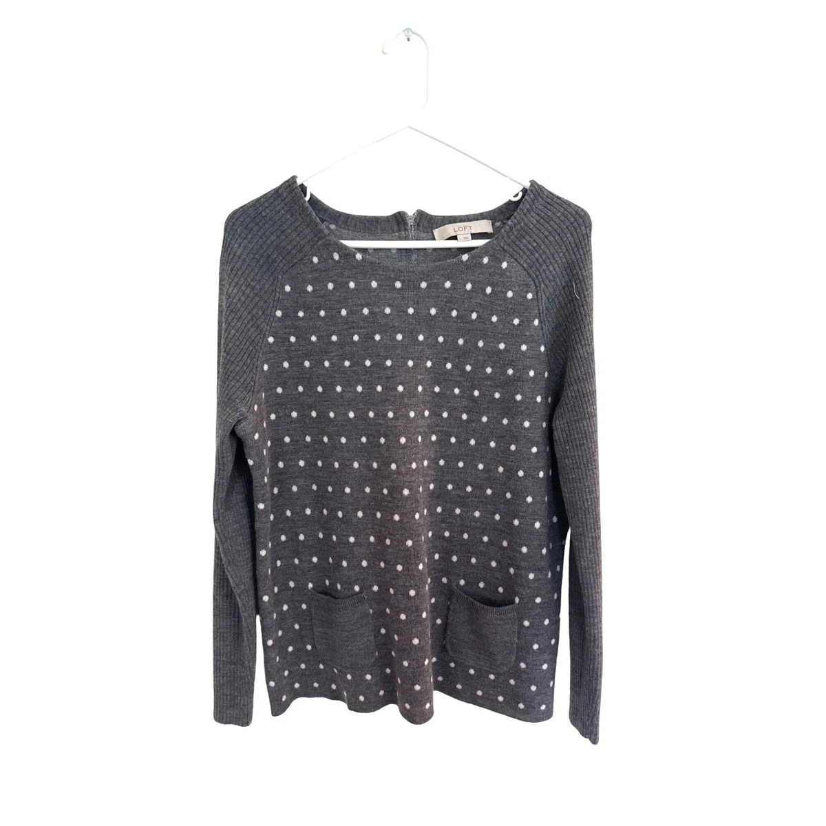 Ann Taylor Loft wool blend grey polka dot sweater size L eBay