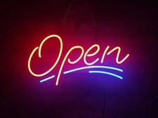 Red Open Bar Beer Sign Real Glass Wall Store Decor Neon Light Sign 13"