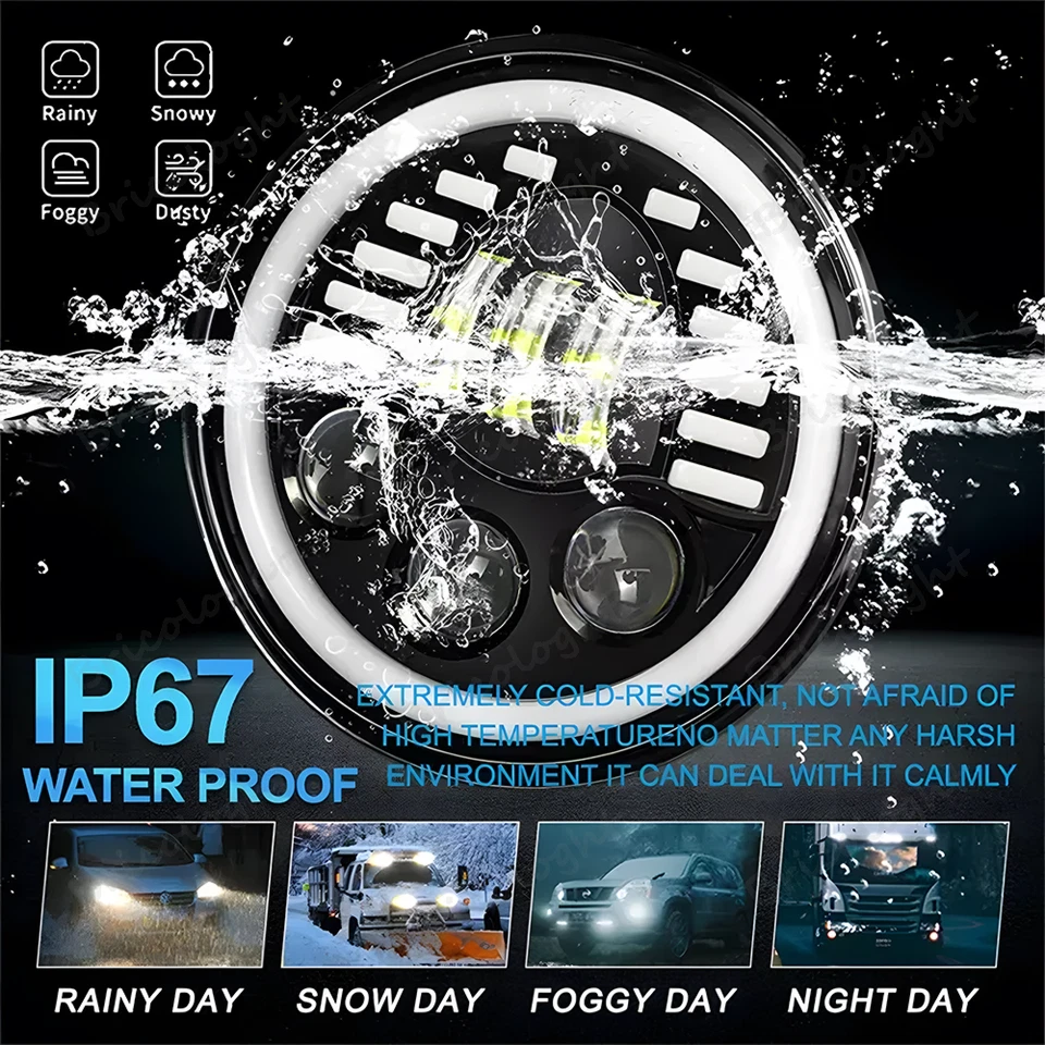 Faro LED redondo 105W 7" haz alto/bajo para camionetas Dodge D100 D200 D300 D400 D450 Foto 4 de 4