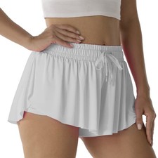 NWT Womens Flowy Athletic Shorts 2 in 1 Liner Running Gym Gray Small