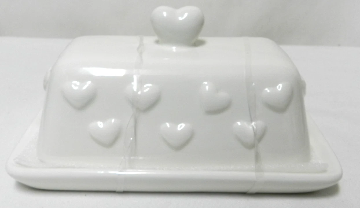 Heart ceramic Butter Dish ceramic white rectangle NEW NWT