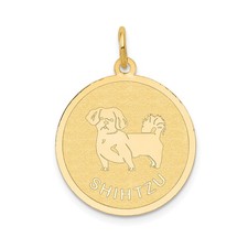 14k Yellow Gold Shih Tzu Pendant Dog Charm Engraved Disc Pet Memorial Jewelry