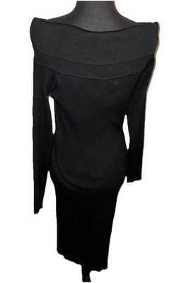 J For Justify 1X Black Ribbed Knit Of The Shoulder Long Sleeve Sweater Dress
