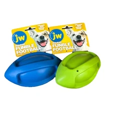 ISQUEAK FUNBLE 2-Pack! FOOTBALL MEDIUM NATURAL RUBBER DOG TOY Blue & Green